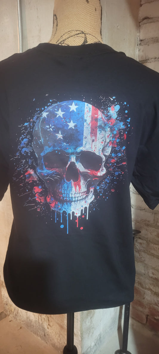 Red, White, and Blue patriotic skull short sleeve tshirt